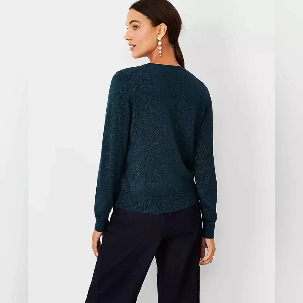 Ann Taylor NWOT Petite Sparkle Ann Cardigan in Midnight‎ Multi Blue Green Size S - Picture 2 of 7